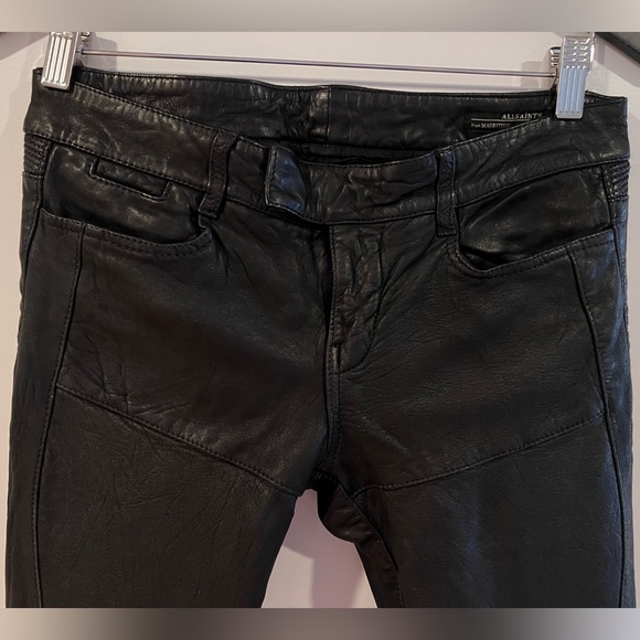 ALLSAINTS Black Italian Leather Biker Moto Pants - Picture 6 of 12